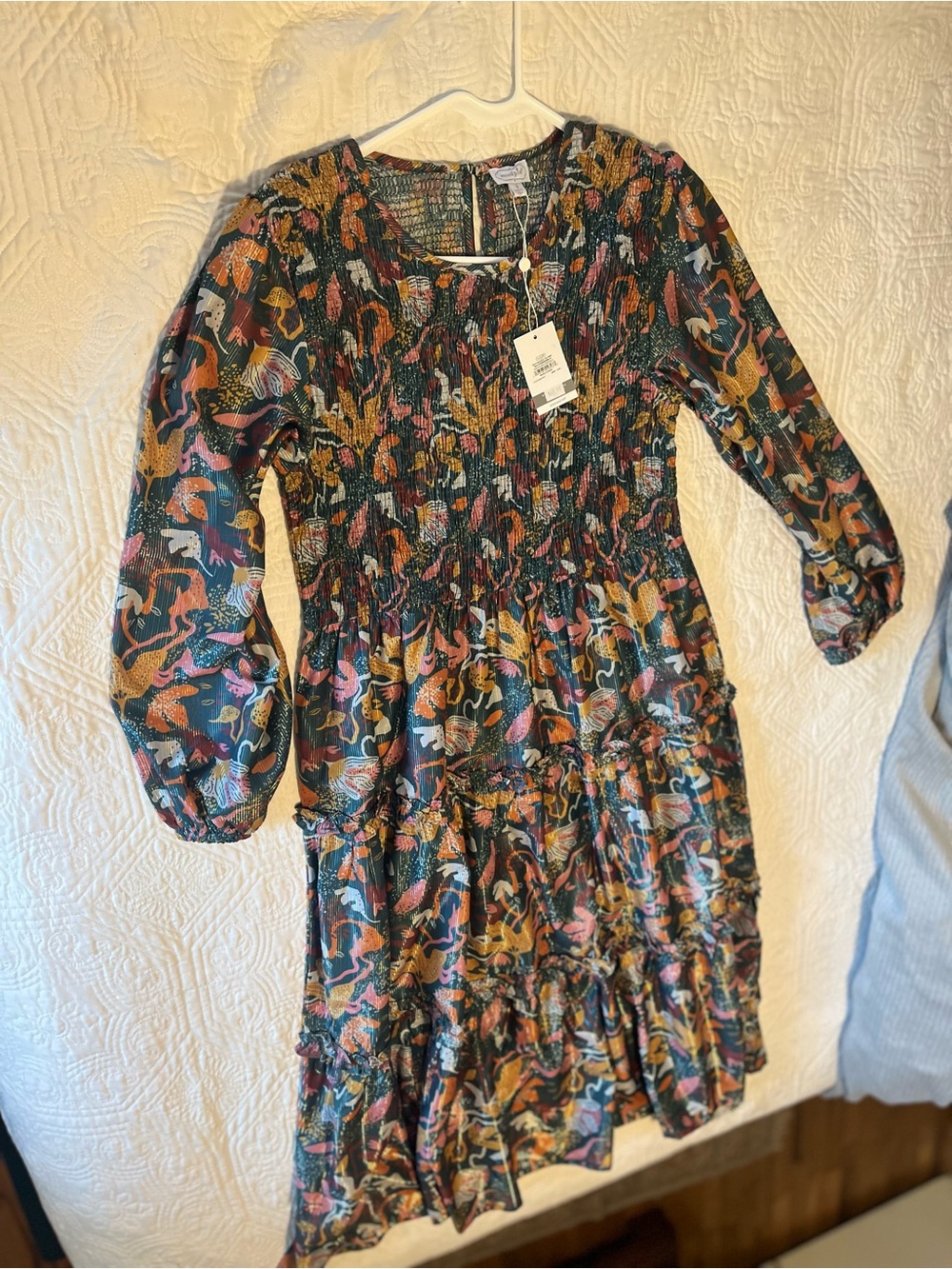 Mud Pie NWT size S/M Sleeve Floral Tiered Dress in Black Multicolor